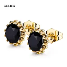 Новые золотые циркониевые серьги-гвоздики винтажные черные камни большие хрустальные серьги-гвоздики для женщин модная Цветочная бижутерия E018b