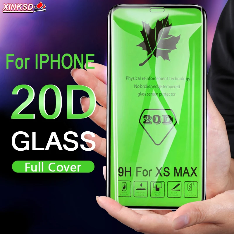 

20D Curved Edge Full Cover Protective Glass On The For iPhone 7 8 6 6S Plus Tempered Screen Protector For X XR XS Max Glass Film