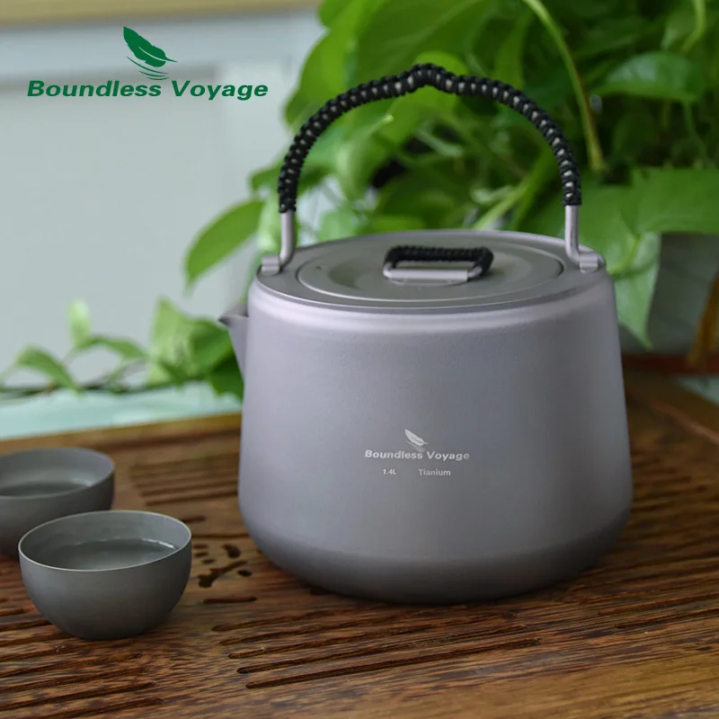 Boundless Voyage 1.4L titanio con filtro Camping agua café té olla anti-quemaduras tapa manija de Cocina de Inducción