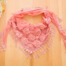 Женские шарфы Популярные Стильные вышитые розы красивые украшения тригонометрическая накидка шарф нагрудник кисточкой Шелковый шарф шейный платок