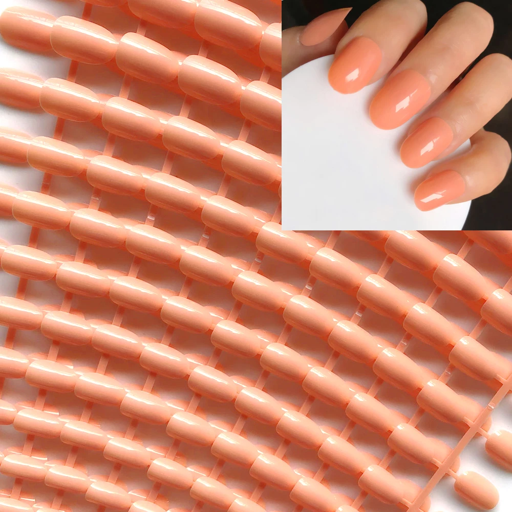 

LIGHT ORANGE UV Gel Cover Candy False Nails Shiny round head Fake Nails Tips Full Wrap gel nail polish Faux ongles DIY #04