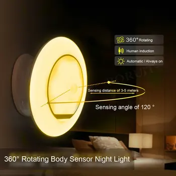 

BORUiT UFO Rotating Motion Sensor LED Night Light USB Rechargeable Corridor Stair Wall Light Wireless Night Lamp for Baby Room