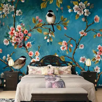 

Photo Wallpaper 3D Stereo Chinese Flowers Birds Mural Bedroom Living Room New Design Texture Wallpaper Papel De Parede Floral 3D