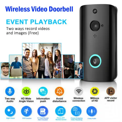 

Wireless WiFi Video Doorbell Smart Phone Door Ring Intercom Security Camera Bell Two-Ways Audio Doorbell