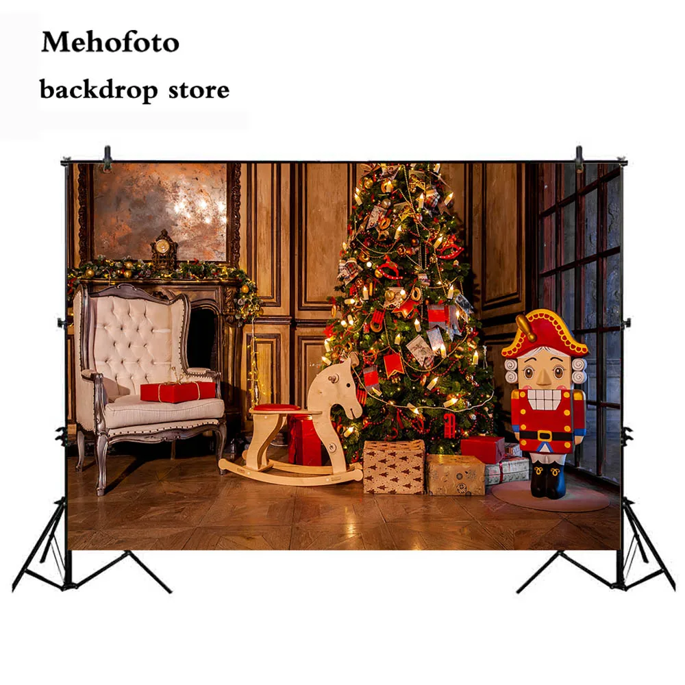 Mehofoto Merry Christmas Tree Fireplace graphy Background Santa Claus Backdrop Happy Party Supplies Decoration 112