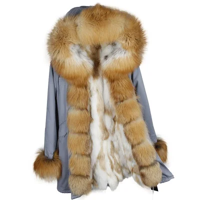 MaoMaoKong реального Меховые пальто для женщин Природные с мехом кролика подклад куртки зима большой пальто с меховым воротником - Цвет: 31