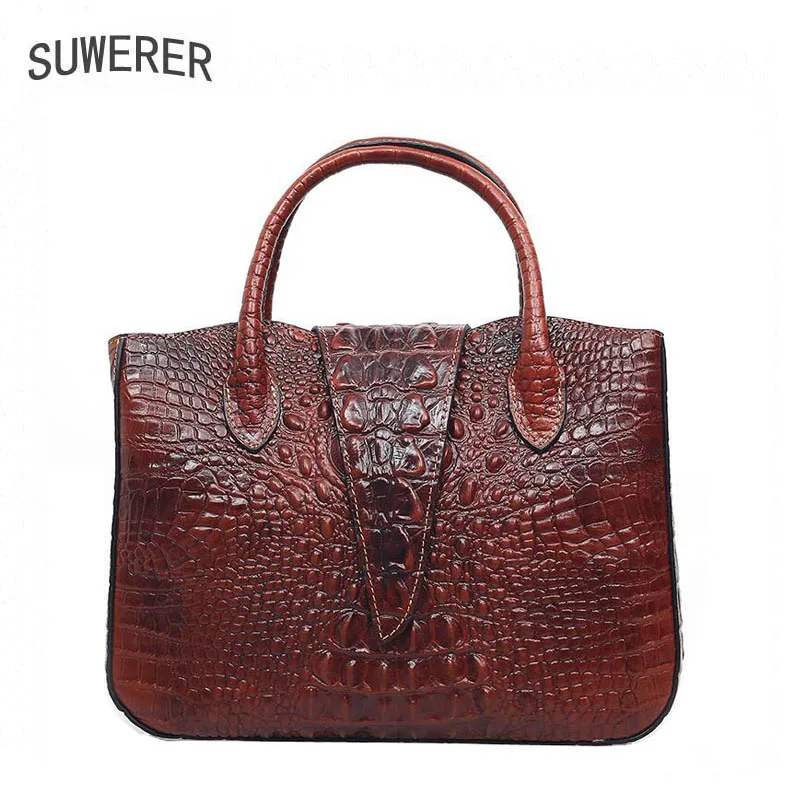 

SUWERER 2019 new ladies leather shoulder messenger bag Premium Leather Luxury Crocodile Women's Tote Designer bags