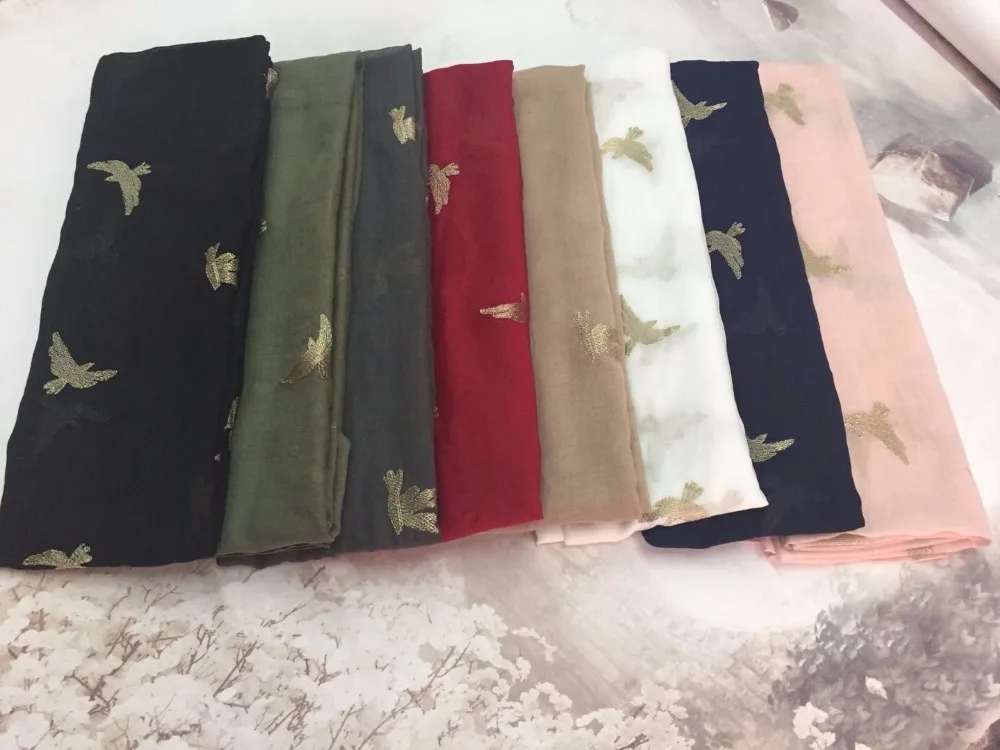 

2018 Newest Cotton Gold Swallow Embroidery Scarf Shawls Wrap Bird Print Lurex Scarves Hijab Muffler 8 Color FREE SHIPPING