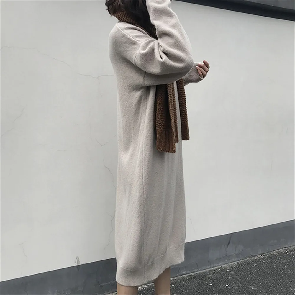 Warm turtleneck Women Long Sweater Dress 2018 Thick Winter dresses Robe female slim bodycon knitted Long Pullover dresses (20)