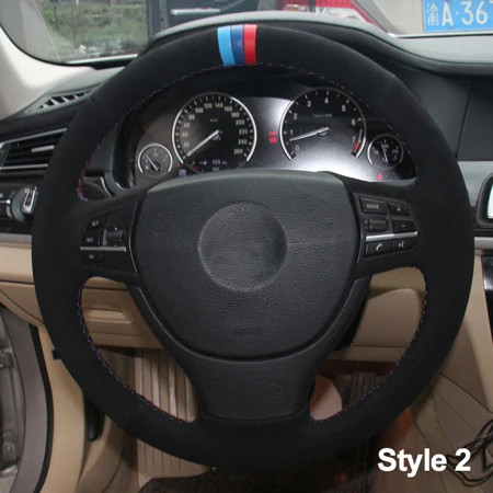 Ручной швейный чехол рулевого колеса автомобиля замша кожа для BMW F10 F07(GT) 2009- F11(Touring) 2010- F01 F02 2008 - Название цвета: Style2