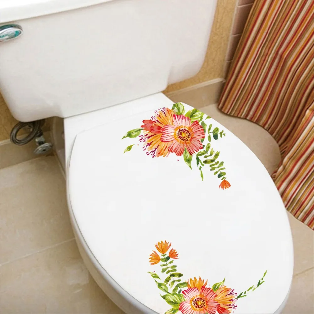 Acheter Autocollants De Toilettes Aquarelle Floral Pivoine Papillon, Autocollant Mural Auto-adhésif Durable Et étanche Pour Décor De Salle De Bain