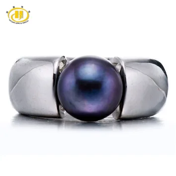 

Hutang Black Natural Freshwater Cultured Pearl Rings Solid 925 Sterling Silver Ring for Women Fine Fashion Jewelry Brand New