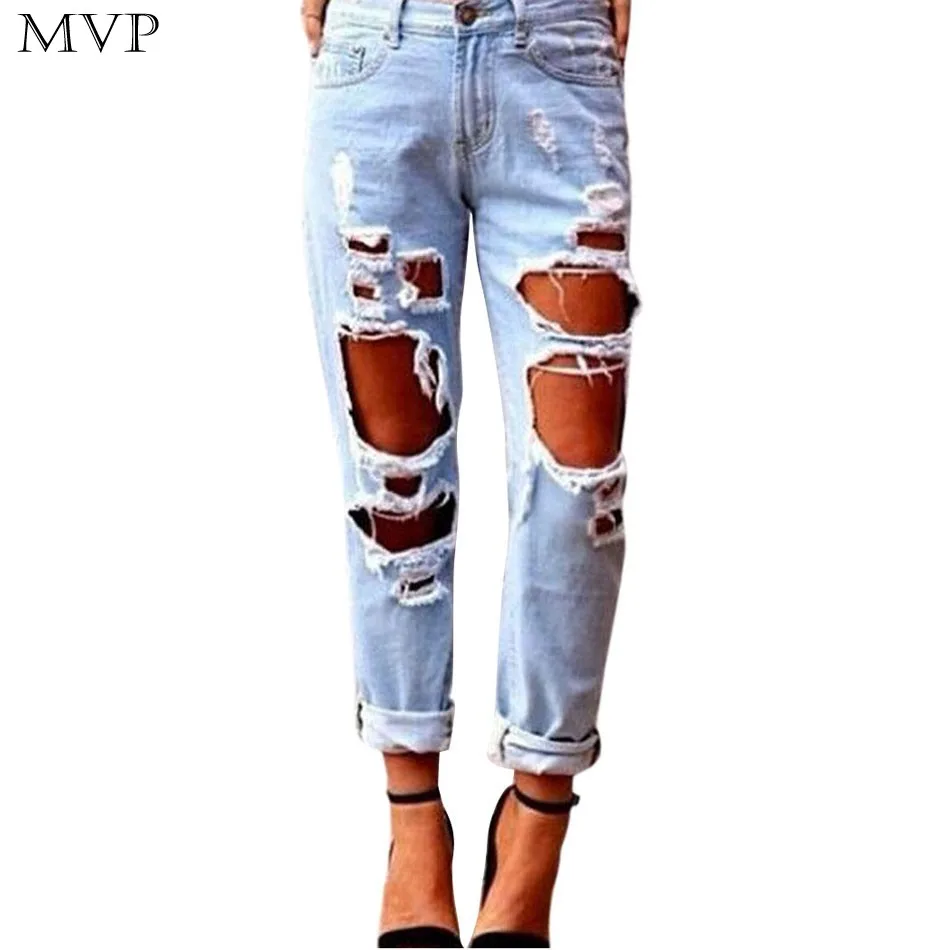 

Autumn Fashion Women Washed Jeans Ripped Hole Pencil Denim Pants Cool Denim Loose High Waist Vintage Jeans Girl Plus Size U2