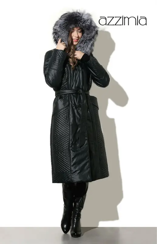 AZZIMIA женские зимние теплые пальто Черная длинная тонкая парка Thinsulate модная одежда большой меховой воротник размера плюс 4XL 15W-15