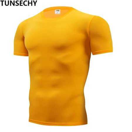 TUNSECHY 2018 брендовая одежда Для мужчин футболка Для мужчин модные Фитнес для мужчин чистый цвет футболки S-XXXXL бесплатный проезд