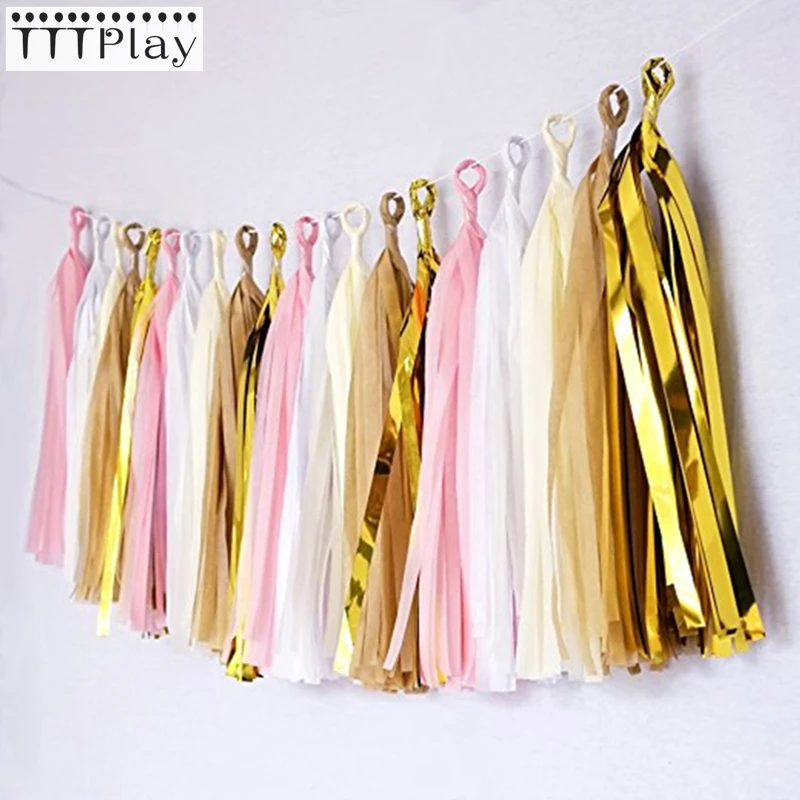 

5pcs/lot 14inch 35cm Rose Gold Colorful Tissue Paper Tassels Party Wedding Decoration Garland Buntings Pompom Tassel Baby Shower
