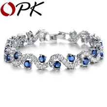 OPK de JOYERÍA de Moda Estilo de LA UE de Color Azul Piedra De Cristal Pulseras y Brazaletes de Plata de Lujo Romántico Regalo de La Joyería de La Boda, DS931