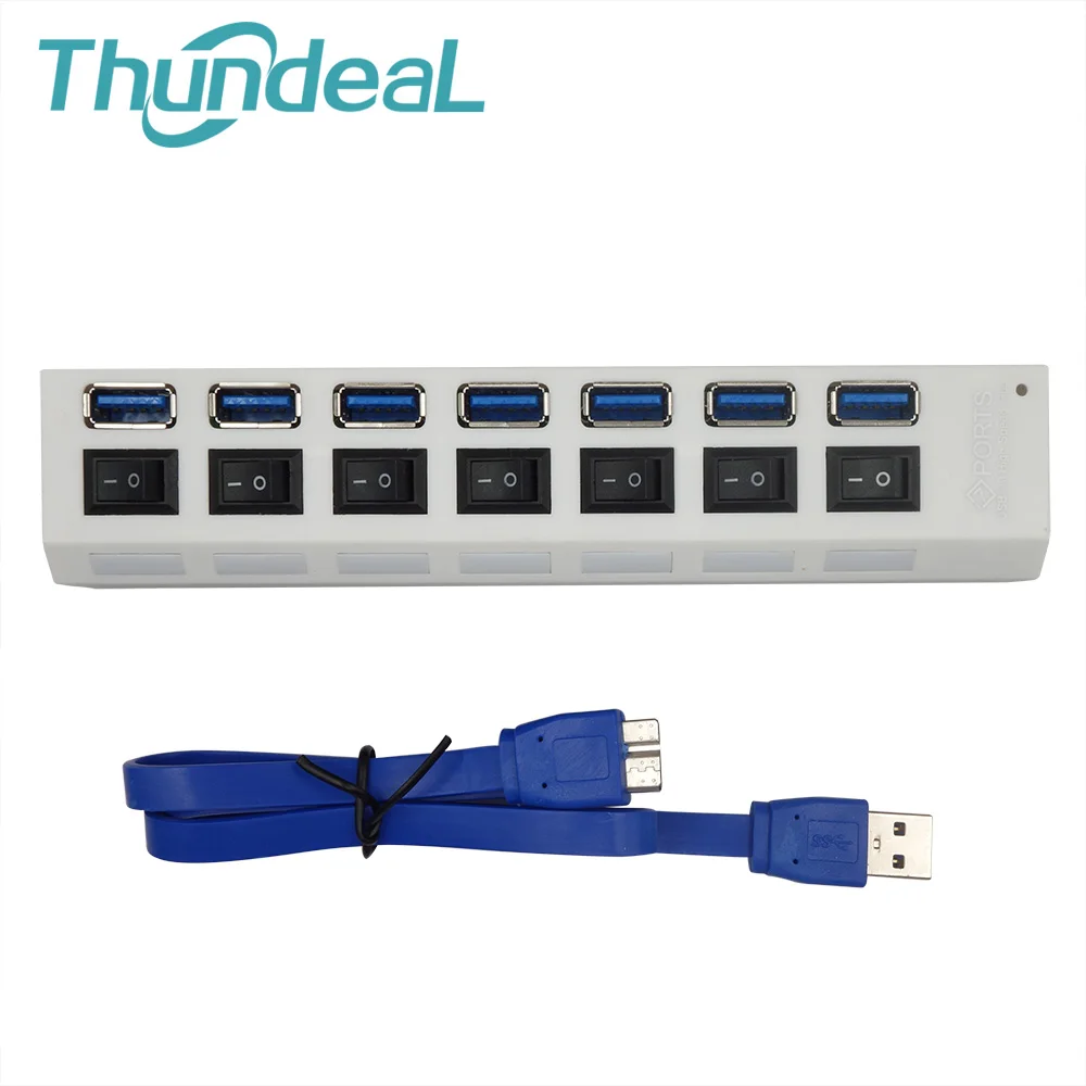 ThundeaL USB 3,0 концентратор Мульти 7 портов высокоскоростной концентратор 5 Гбит/с USB разветвитель с переключателем вкл/выкл периферийные устройства для ПК портативный компьютер - Цвет: White