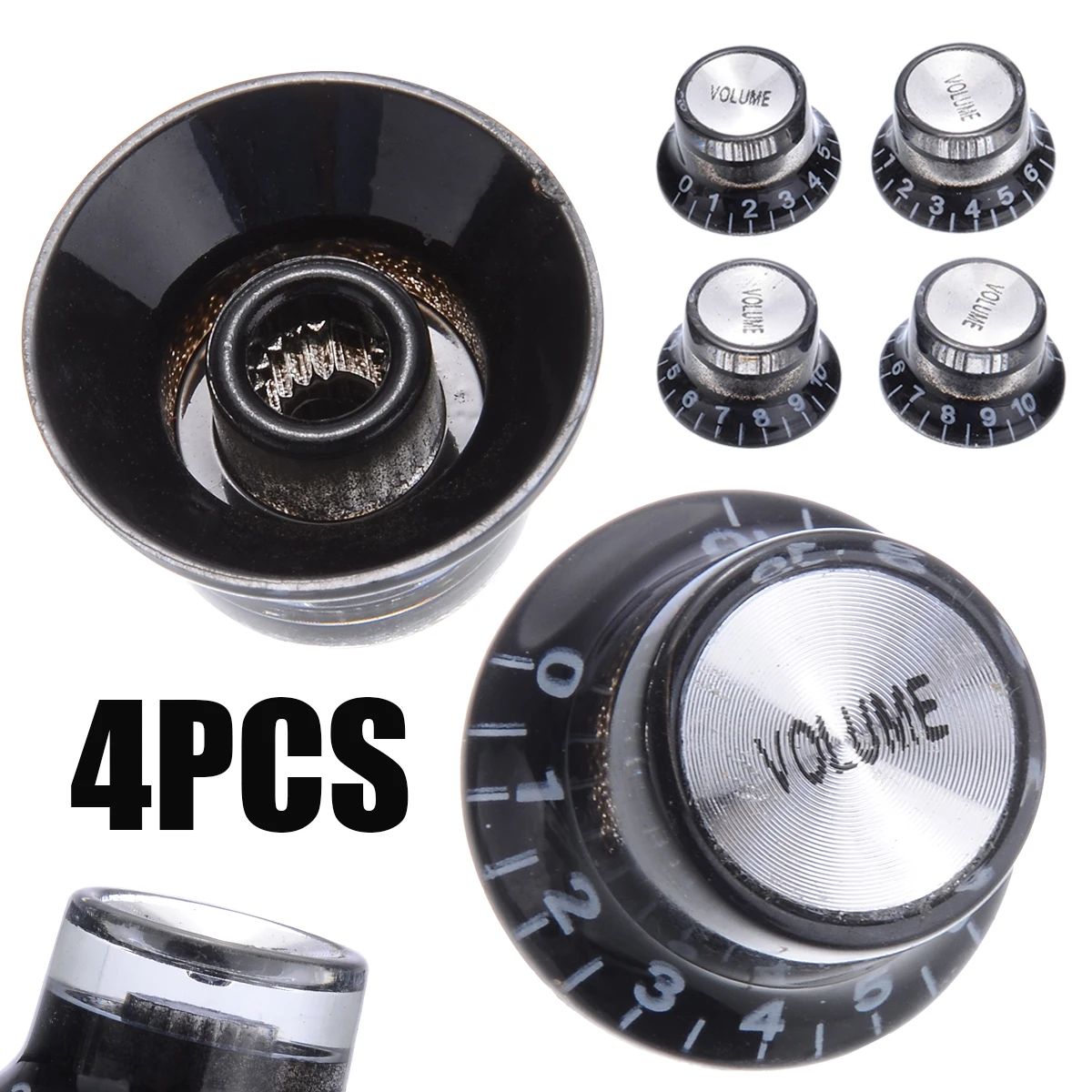 High Quality 4Pcs 6mm Black Volume Tone Hat Top Dial Guitar Speed Bell Knob Control Hat Bell For Electric Guitar Bass