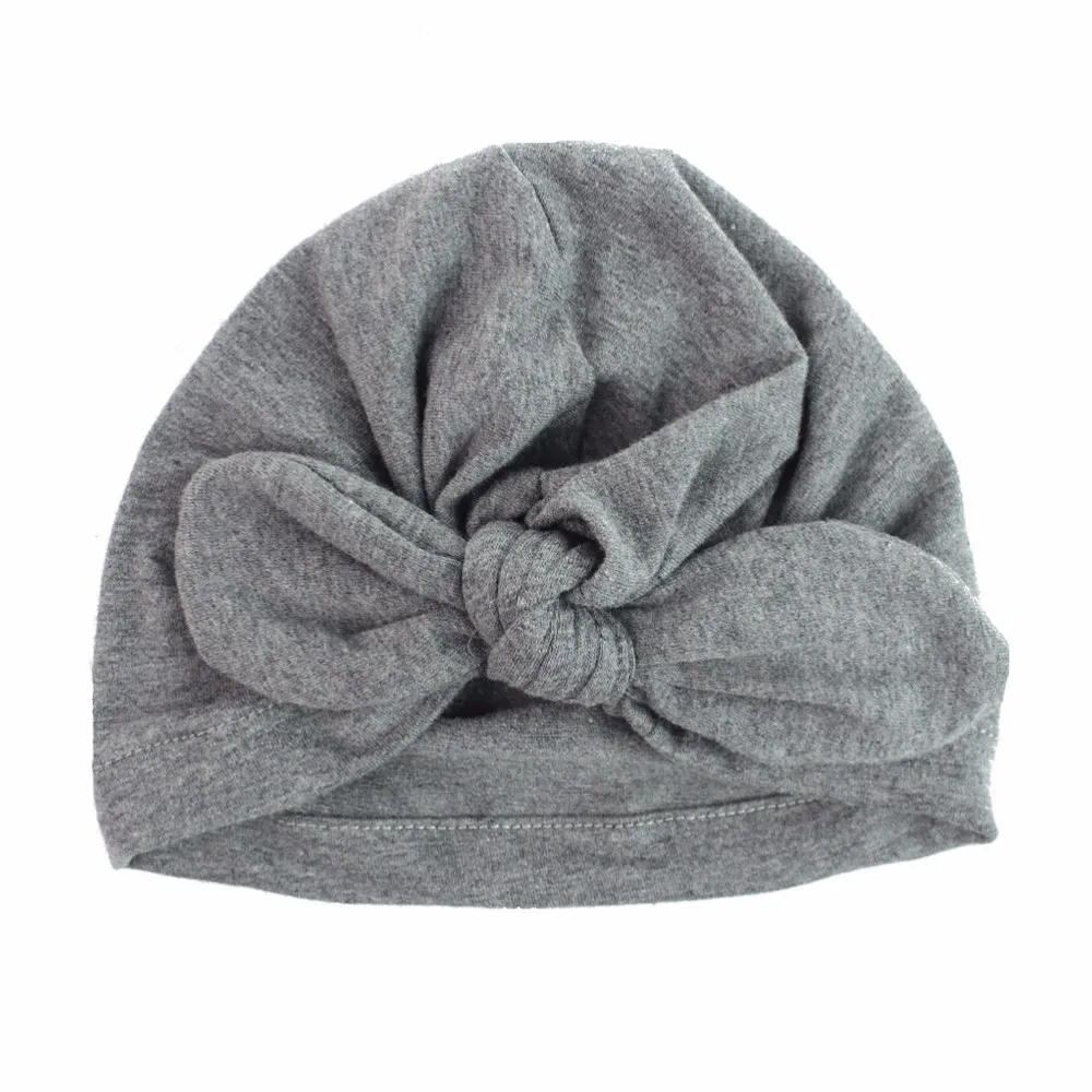 Solid Girls Hats Cotton Infant Caps Elastic Boys Beanies Rabbit Ear Headwear Hot Knot Toddler Hat 0-6 Months Baby Accessories (5)
