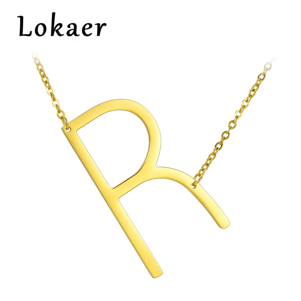 Lokaer, подвески с буквами, 26 алфавит, оригинальное ожерелье, золотой цвет, нержавеющая сталь, колье, ожерелье для женщин, ювелирные изделия, можно дропшиппинг - Окраска металла: Letter R