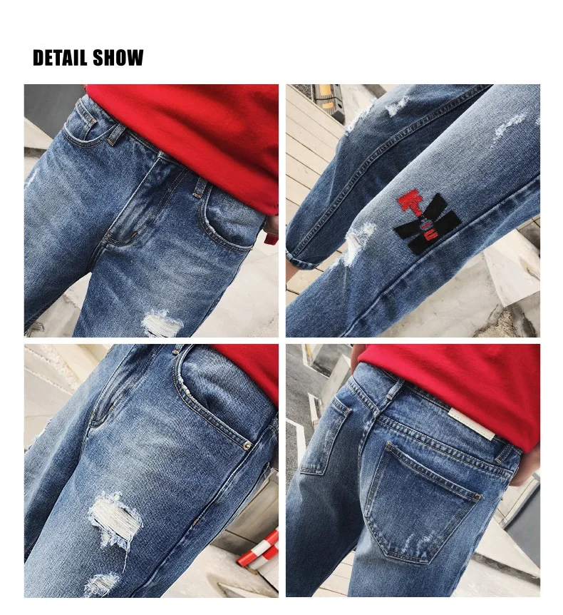 Pantalones vaqueeros Elasticos De Hombre Hole Jardinera Hombre Mezclilla корейские узкие Стрейчевые джинсы мужские джинсовые штаны джинсы-карандаш