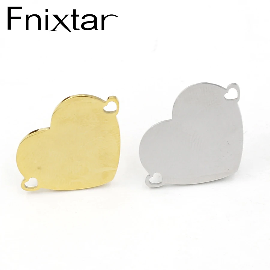 

Fnixtar Stainless Steel Mirror Polished Gold Tone Heart Love Charms Connectors For Women Necklace Bracelet DIY 10piece/lot