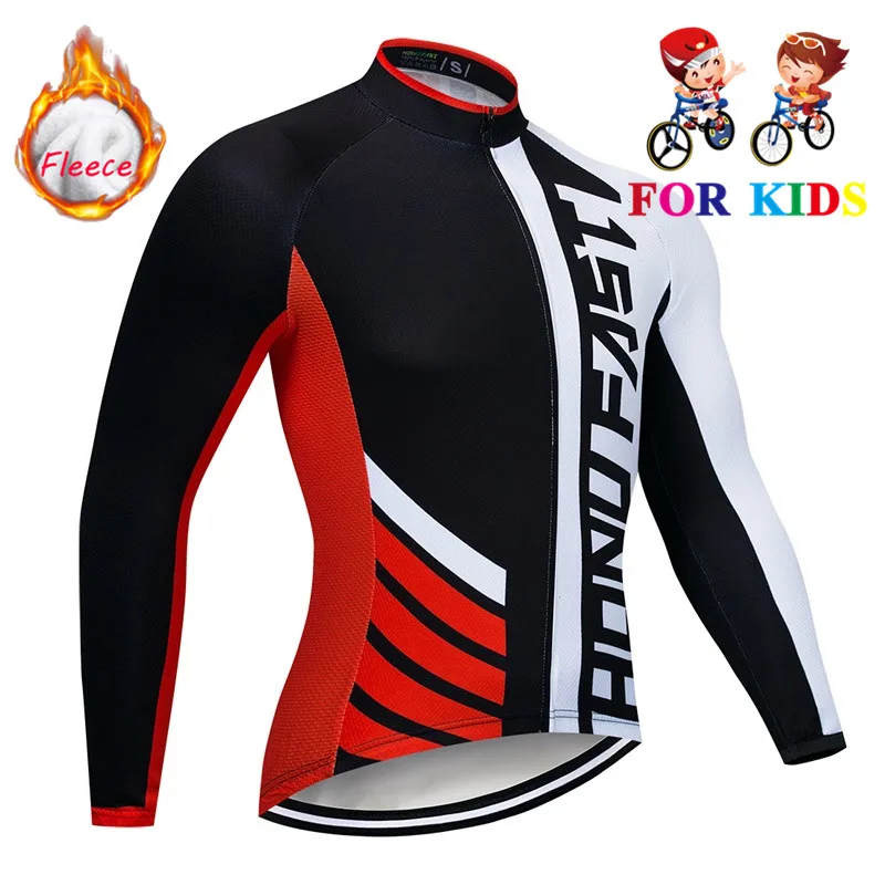 kids Cycling Set Winter Thermal Fleece Long Sleeve Cycling Jersey Ropa Ciclismo boy girl Bicycle MTB Bike Clothing Pro Children - Цвет: Long jersey 1