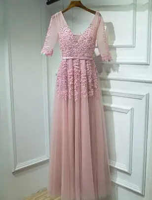С. В. Осенне-зимнее Новое бисерное вечернее платье с вышивкой длинное дизайнерское модное кружевное сексуальное банкетное платье с v-образным вырезом E0026 - Цвет: Розовый