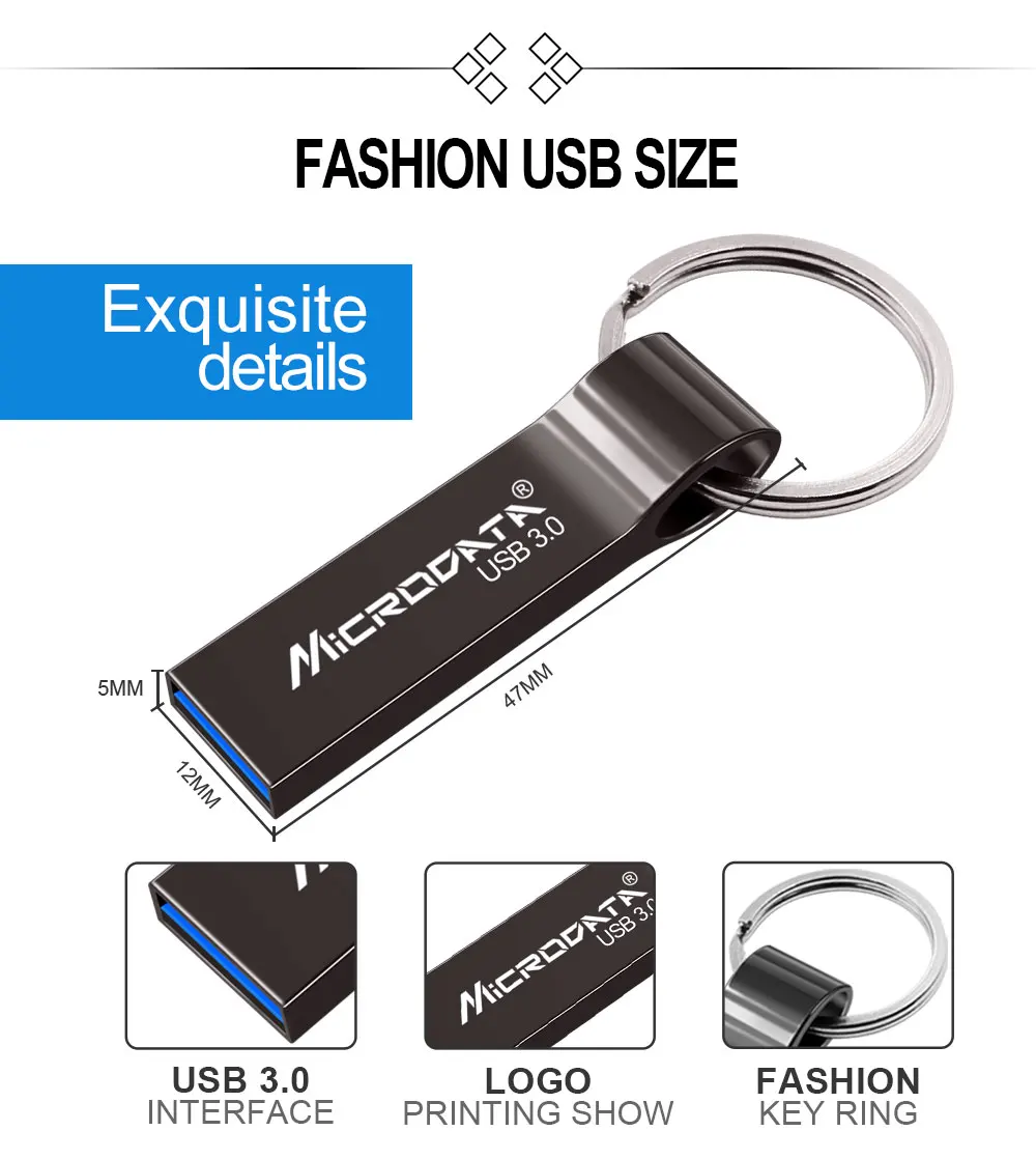 Металлический USB флеш-накопитель, USB 3,0, водонепроницаемая флешка, 32 ГБ, 16 ГБ, флеш-накопитель, 64 ГБ, 128 ГБ, usb флешка для ПК с бесплатным кольцом для ключей