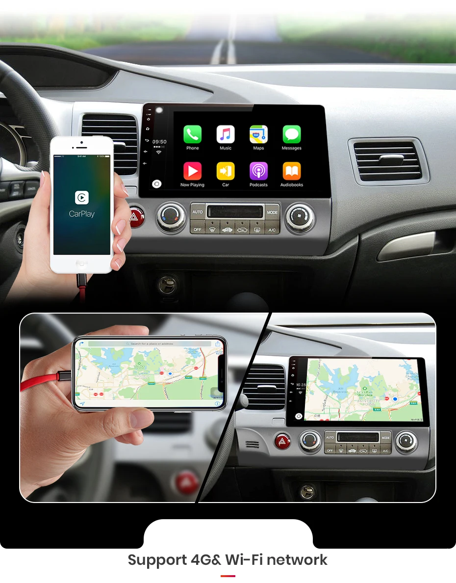 Junsun V1 pro 4G+ 64G CarPlay Android 9,0 DSP для Honda Civic 2006-2011 Автомобильный Радио Мультимедийный видео плеер gps RDS 2 din dvd