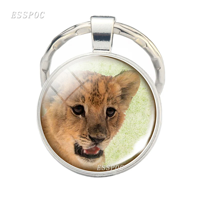 Hot Lion Keychain Art Photo Glass Dome Jewelry Key Chain Car Key Ring Classic Movie Animal Pendant Men Women Gifts