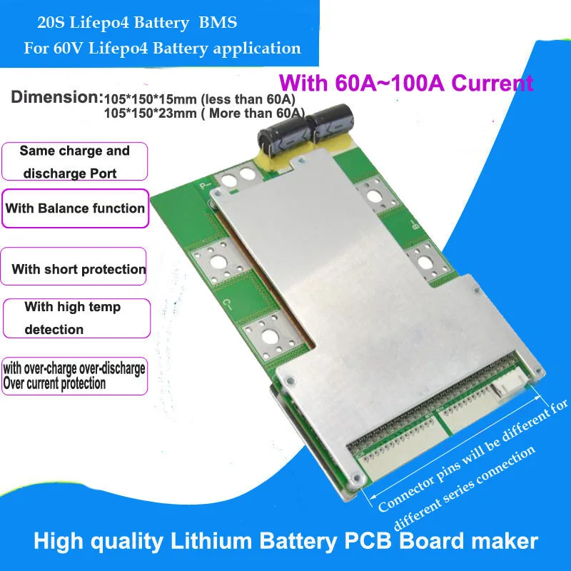 

20S 73V& 60V Lifepo4 Battery protection circuit board 60v battery BMS with 100A current for 20 series ofLifepo4 Battery Pack