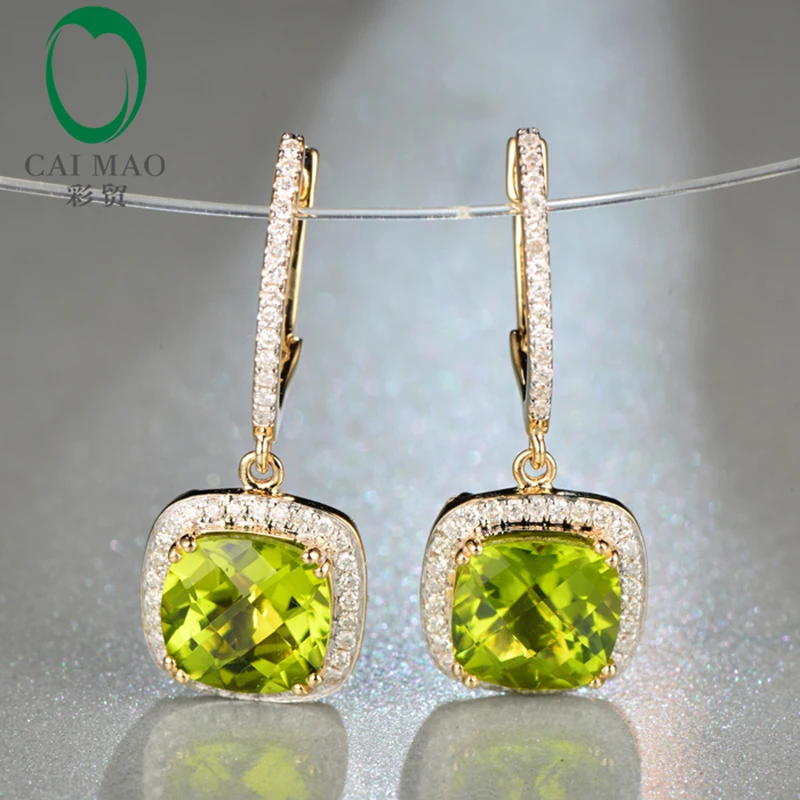 Caimao 14 К желтое золото ПРИРОДНЫЙ FLAWLESS 5.07ct Подушка Cut Перидот diamond Обручение