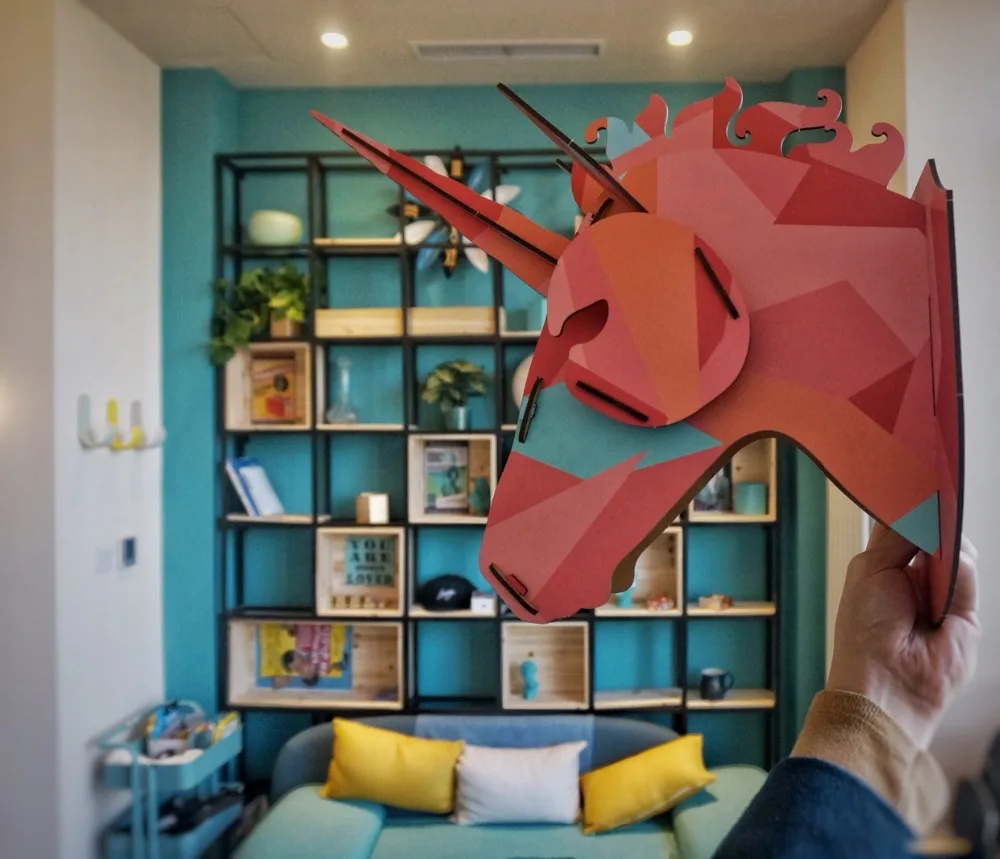 Новый DIY 3D Деревянный Единорог голова оленя искусство для дома офиса Настенное
