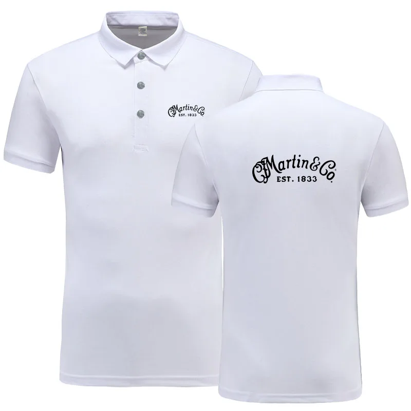 Новая летняя футболка-поло с коротким рукавом для мужчин, высокое качество, хлопок, модная рубашка-поло martin Guitar Martin& Co.1833 с принтом логотипа - Цвет: Белый