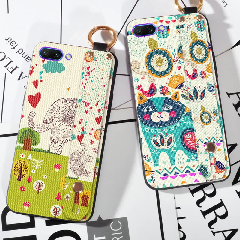 

Wrist strap Cases For Huawei Honor 10 Cute Animal Cartoon Cat Cases For Huawei Honor 10 Lite Silicone Scrub Cover