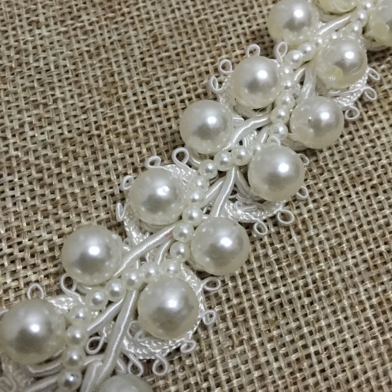 

3 Yards Ivory Cord Beaded Trim Wedding Decoration Pearl Lace Trim Handmade Beading Diy Collar 2CM Wide