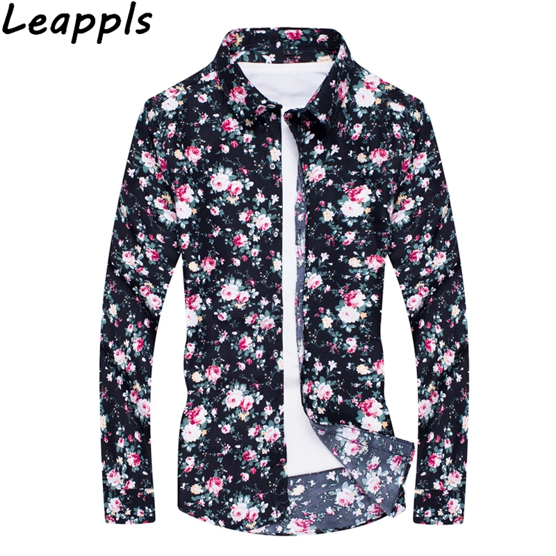 Leappls Casual Shirts Men Plus size M-4XL 5XL fashion Long sleeve Floral pattern Smart camisa social masculina | Мужская одежда