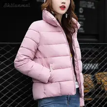 2017 winter coat women long sleeve parkas padded stand collar zip solid slim jacket poacket casual coat female 5 color m-xxl