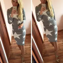 Tracksuits Hot Sale Blends Full O-neck 2017 New Women’s Suit Skirt Knitted Five-pointed Star Pattern Body Sculpting Suits +
