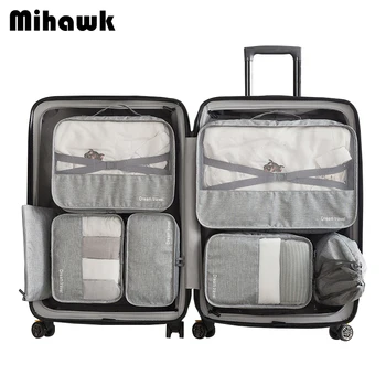 

Mihawk Waterproof Travel Tote System Durable 7 Pieces One Set Packing Cube Unisex Clothing Sorting Large Capacity Of Tidy Pouch