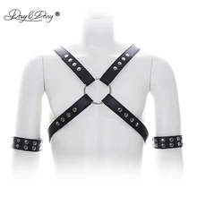 DAVYDAISY из искусственной кожи эротические БДСМ связывание с нарукавником Регулируемый гей панк нагрудный ремень для взрослых игры мужские сексуальные костюмы TA509