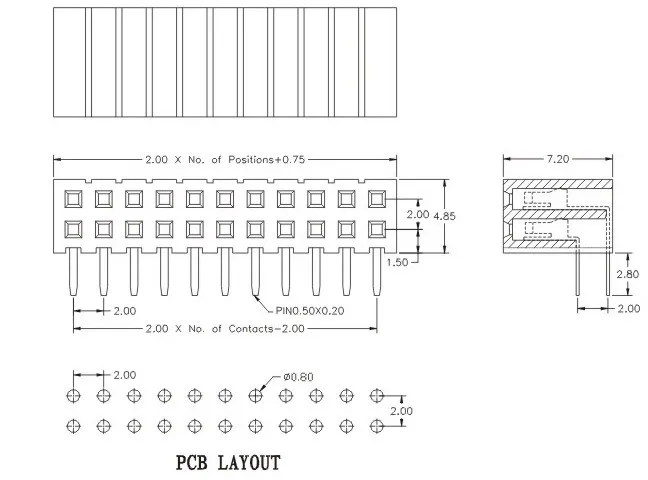 10 шт. 2 0 мм PCB Женский Заголовок 4 12 14 16 20 24 40 44 80 Pin Двухрядные сквозные отверстия под