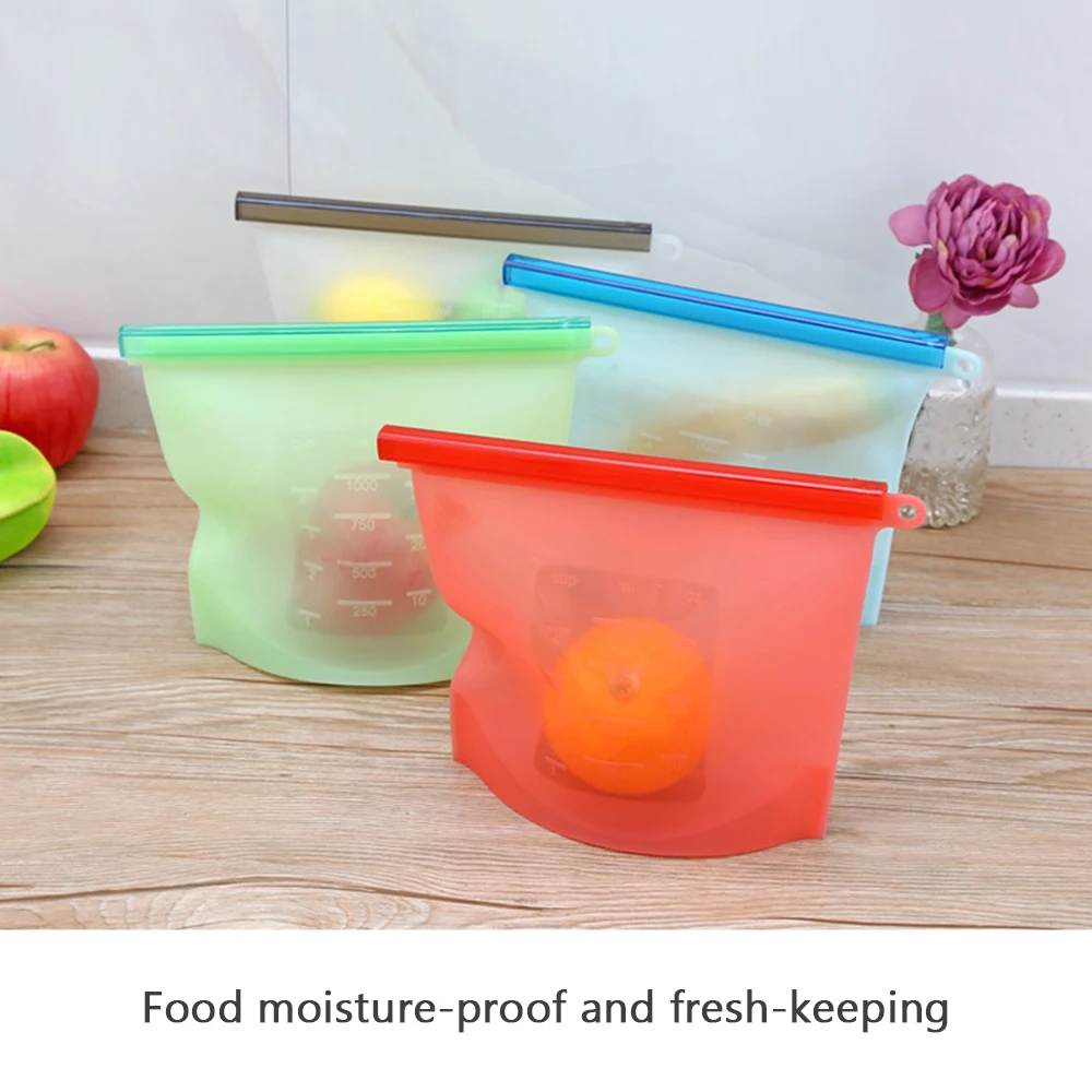 

Kitchen Tool Food Silicone Fresh Bag Reusable Vacuum Sealed Freezer Bag Slide Lock Snacks/Sandwiches/Meat Marinades Storage Bags