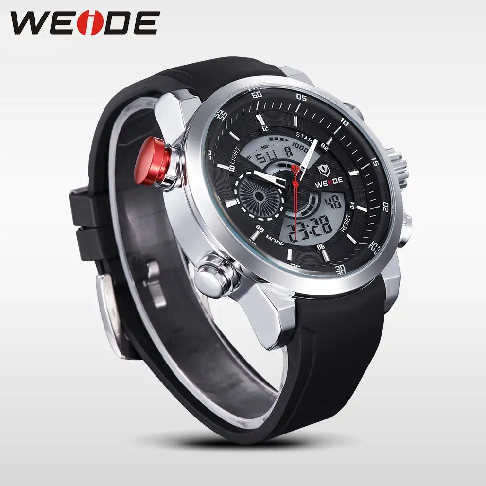 WEIDE мужские Аналоговые аналоговые цифровые часы с двойным временем PU ремешок из