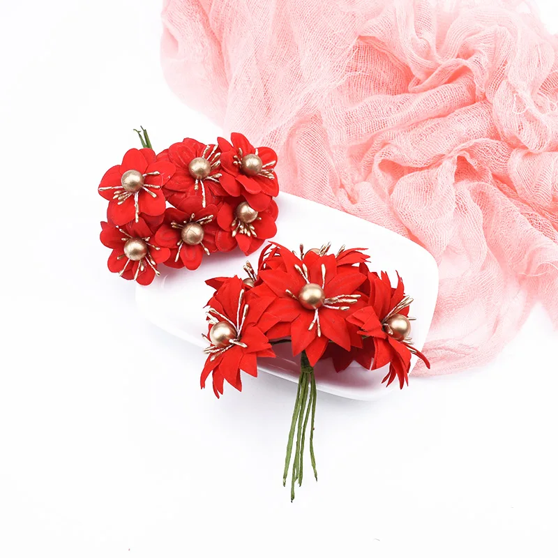 6pcs Decorative flowers wreaths christmas home decoration accessories scrapbook DIY Bridal wrist flower gifts artificial flowers