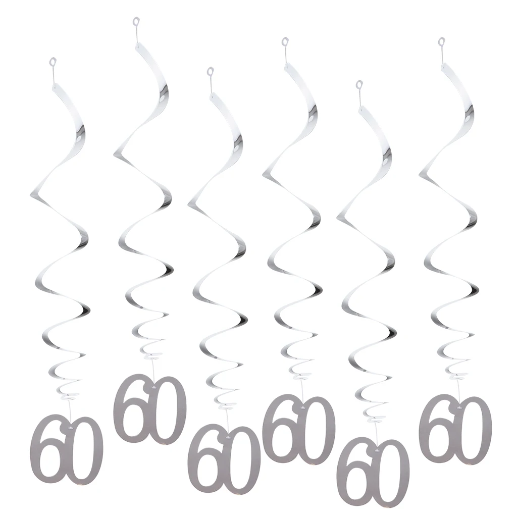 Pieces of 12 Numbers 30 40 50 60 Ceiling Streamers Swirl Spirals Ornament Birthday Anniversary Party Hanging Decor