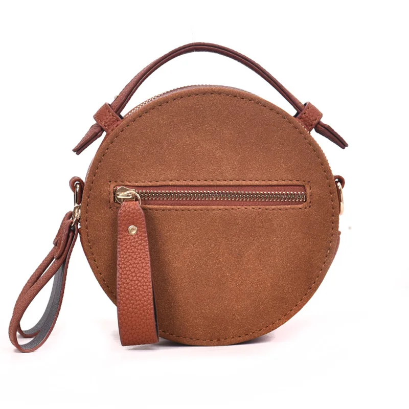 DAUNAVIA Shoulder Bags Circular Scrub Leather Handbag Female Small Round Messenger Bag Purses ...