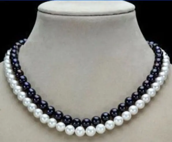 

2016 NEW 2 Row 8-9mm NATURAL AKOYA WHITE+BLACK PEARL NECKLACE 18 INCH 14k